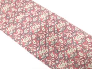 アンティーク　重ね菱に花模様織り出し名古屋帯（着用可）